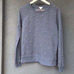 J. Crew XS Cement Gray Rhinestone Sweatshirt